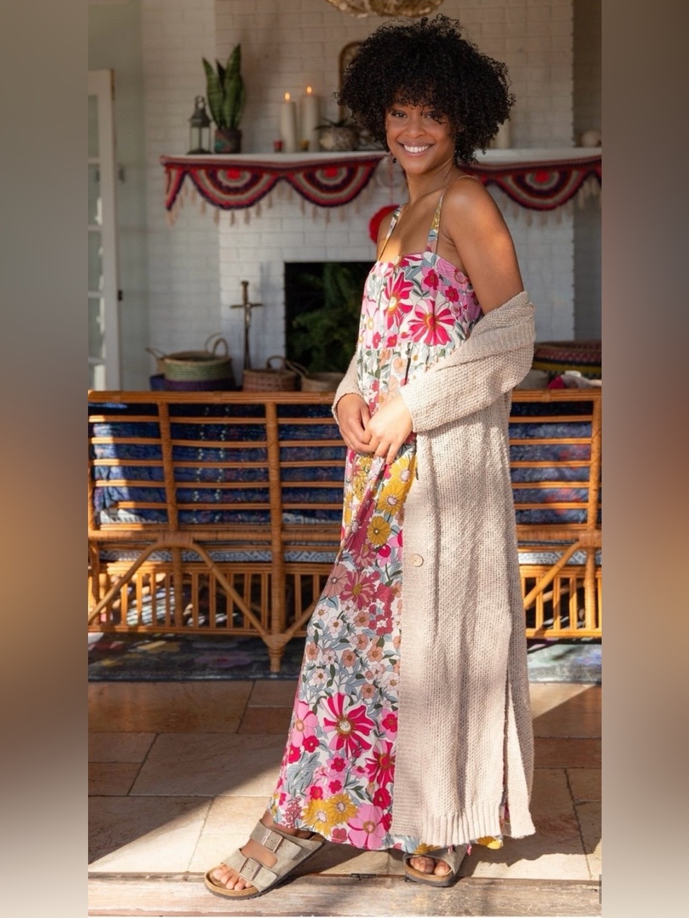 Natural Life Vintage Summer Floral Side Slit Maxi Dress 🌼🍂